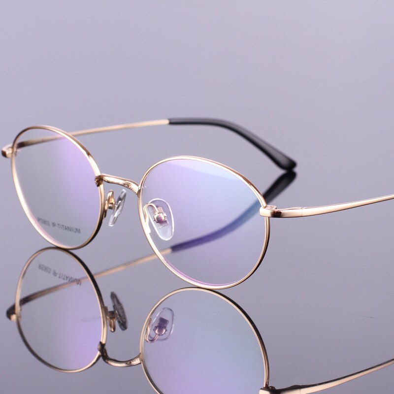 Monture De lunettes en titane pur, ovale, ronde, pour lunettes optiques, myopie, Prescription,: Golden