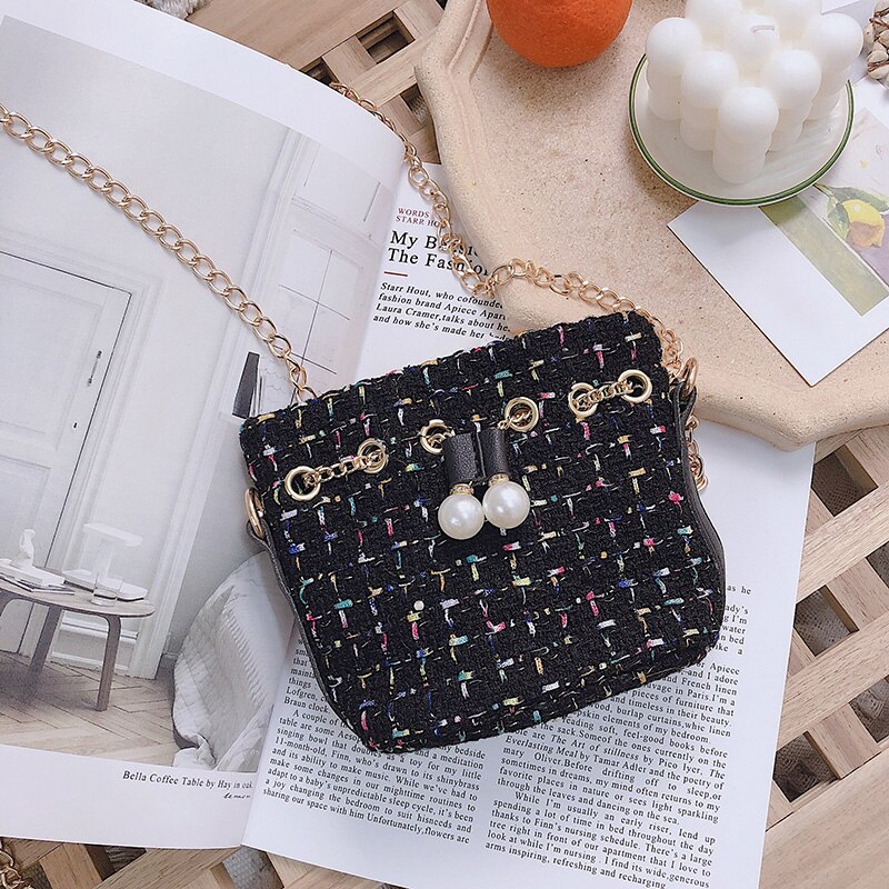 Baby Girls Pearl Shoulder Bag Kids Crossbody Small Coin Purse Lovely Chain Bags Coin Purses: Black