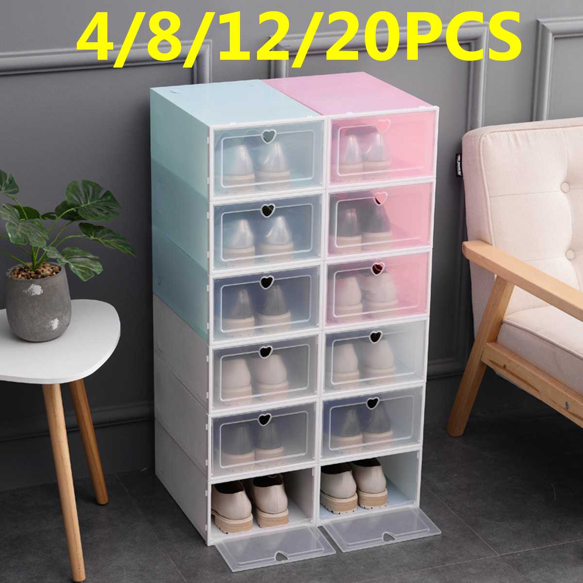 4 stuks transparante schoenendoos stofdicht plastic schoenenopbergartefact flip schoenenrek schoenenorganizer hanger gesuperponeerde combinatie