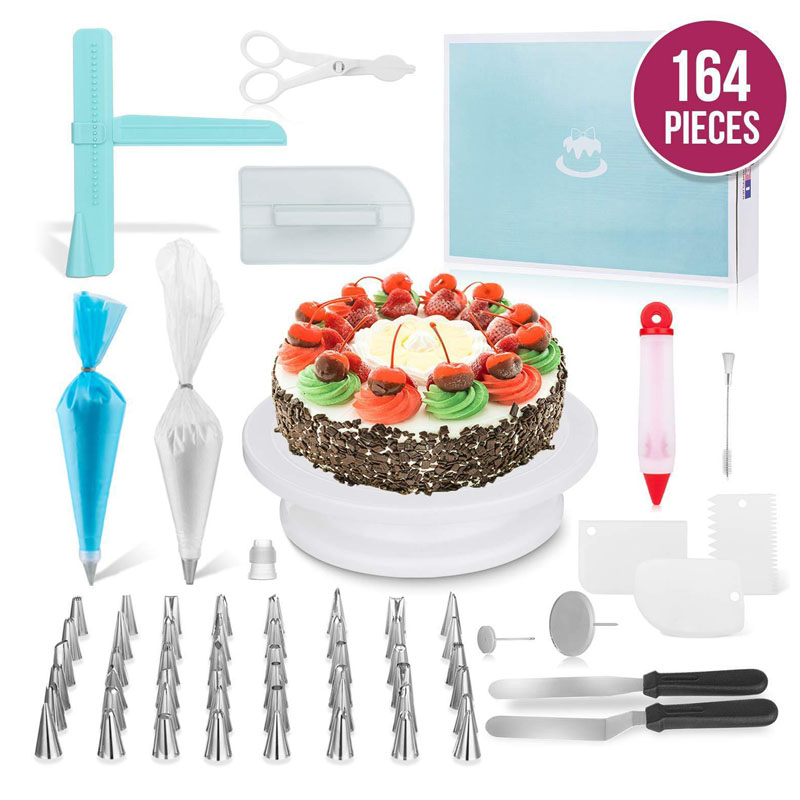 Cake Decorating Tools Kit Rotary Table Baking Tool Piping Nozzle Set Spatula Fondant: 164PCS