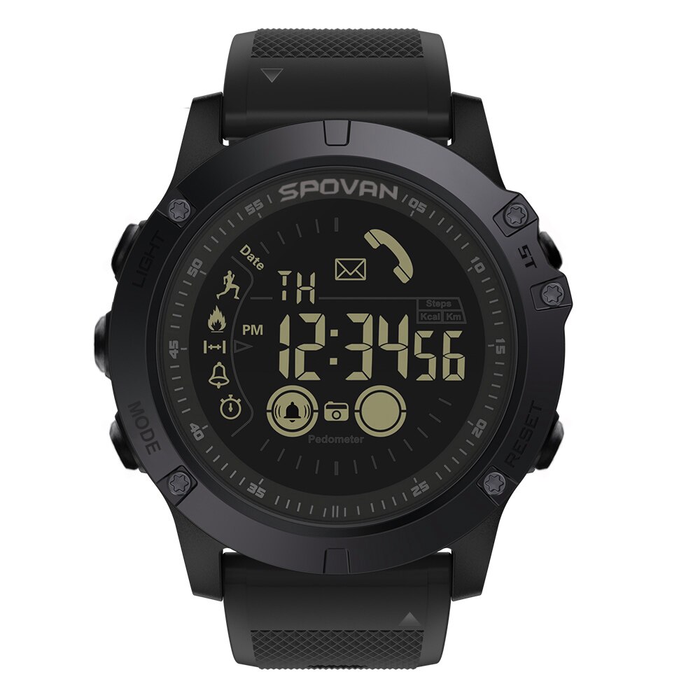 Bluetooth Stappenteller Sporthorloge Outdoor Digitale Smart Sport Horloge Mannen Stappenteller Horloge Voor Ios En Android 50M Waterdicht: Black PR1-2