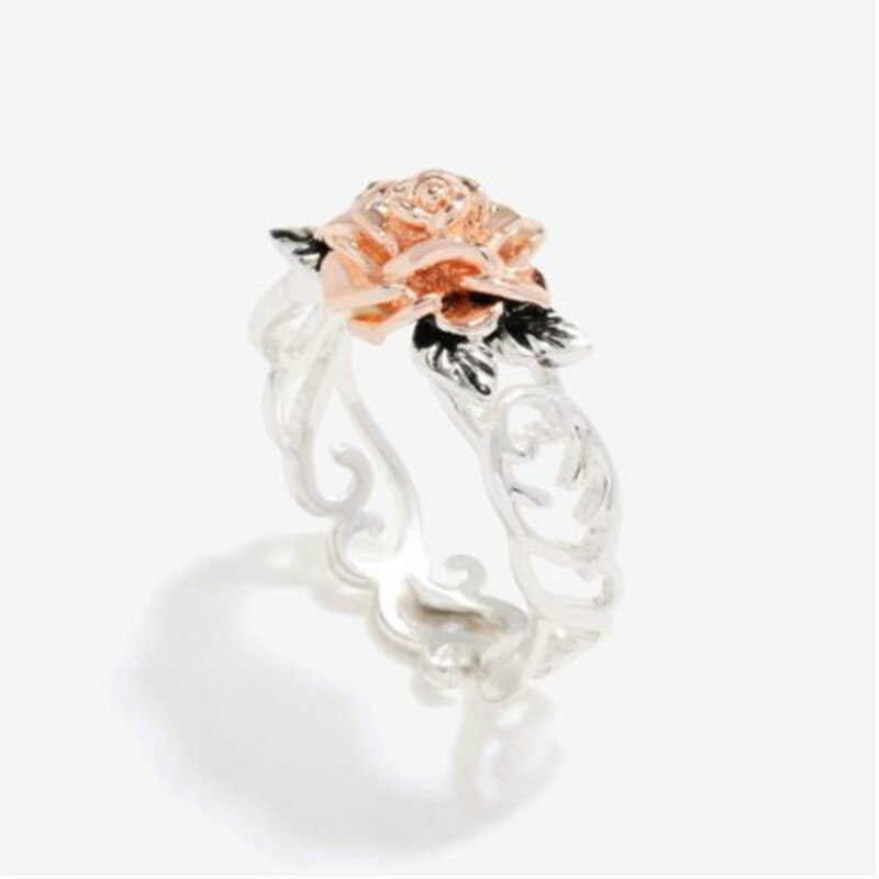 Rose Gold Plated Flower Ring European and Beautiful Women Retro Silver Plated Color Separation Ring Hand Jewelry