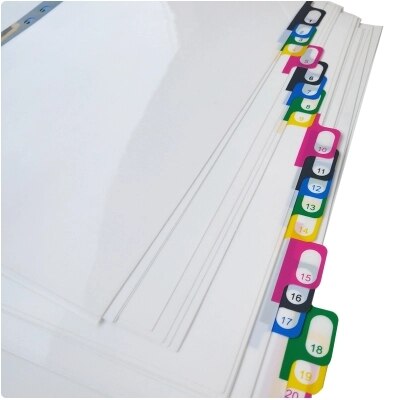 A4 etiketadskiller indekspapir 11 huller plastik løsblade sorteringspapir fil markering sorteringspapir 20 stk.