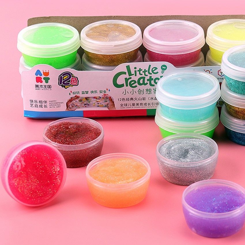 Skinnende glitter slim diy legetøj til børn slimet gloop stretchy ler legetøj lyse farver sat til kreativitet lille krukke