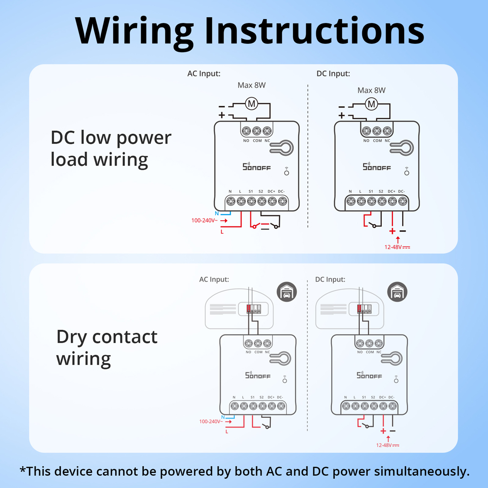 SONOFF MINI-D contacto seco WiFi interruptor inteligente Compatible con Matter entrada AC/DC ESP32 Chip Control de grupo de escena inteligente a través de eWeLink