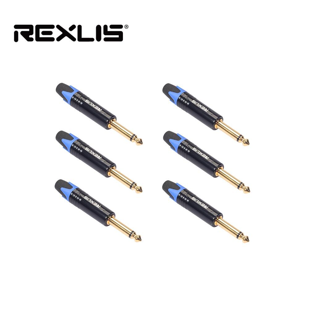 REXLIS 2/6pcs/lot Jack 6.35mm 2 Poles Mono Connector 1/4 Inch Mono Male Plug 6.3mm Microphone Cable Wire Connector Aluminum Tube: Blue / 2 Pcs