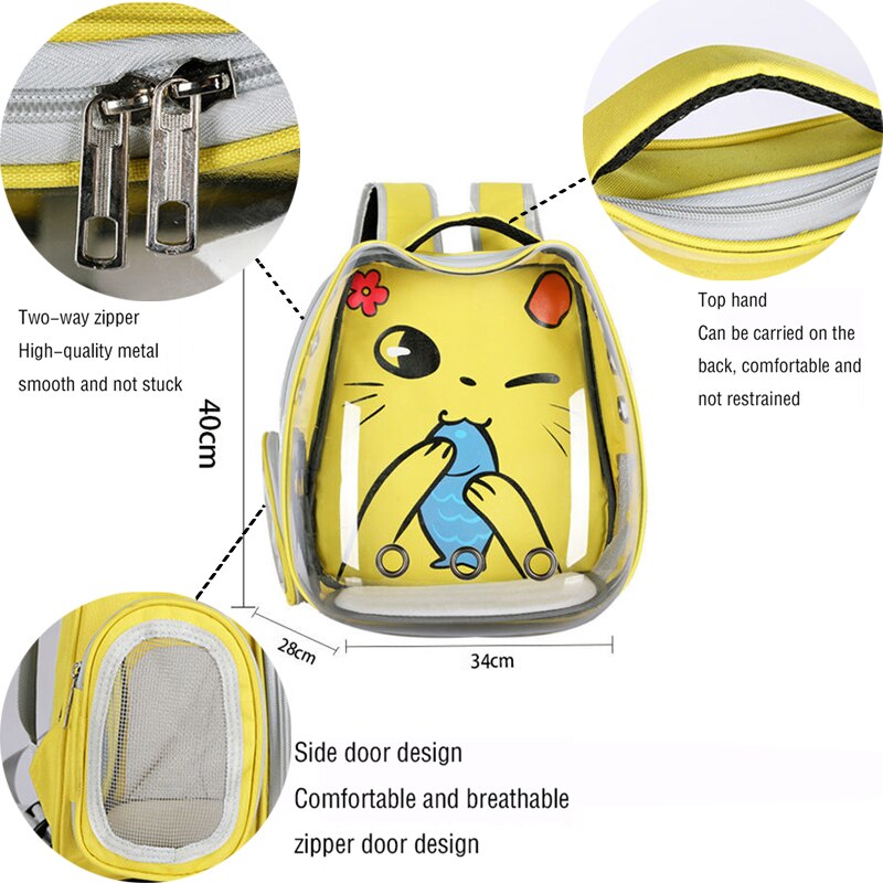 Cat Bag Breathable Portable Pet Carry Backpack Cat and Dog Outdoor Travel Backpack Transparent Cute Ear Pet Backpack Cat Bag