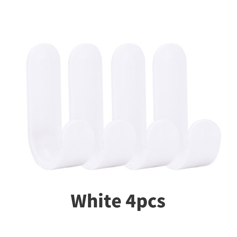 4pcs/set Towel Hooks Plastic Door Hangers Self Adhesive Wall Hangers Hat Racks Keys Hanger Home Decor Organizer Storage: white