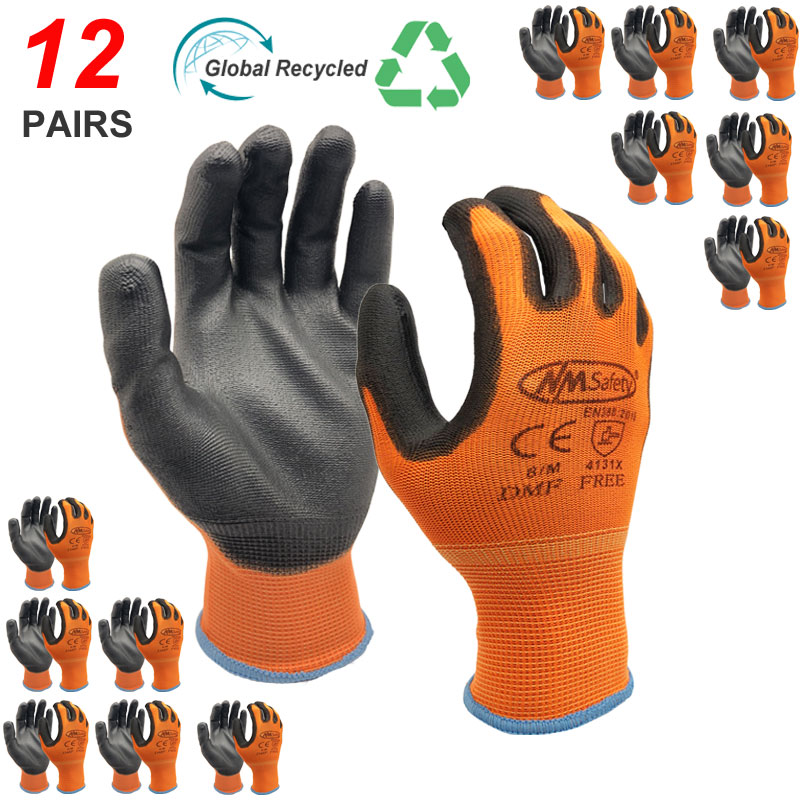 NMSafety 12 pares de guantes de trabajo para revestimiento de palma de PU guante protector de seguridad proveedores de seguridad profesionales de nitrilo: L