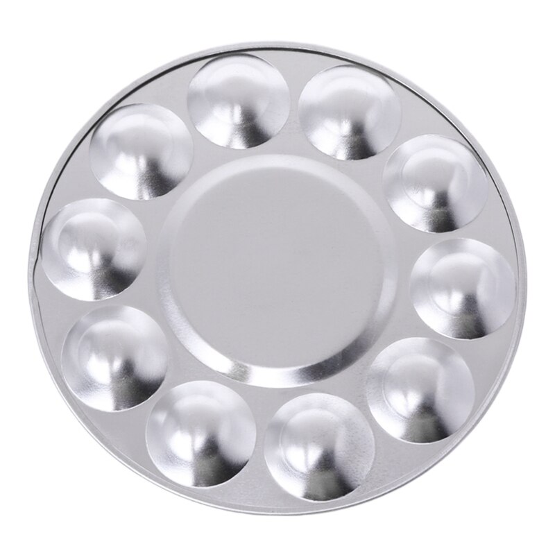 Oil Paint Palette Plate Aluminum Round Oil Paint Palette Art Color Mixing Plate with 10 Grooves Art Supplies