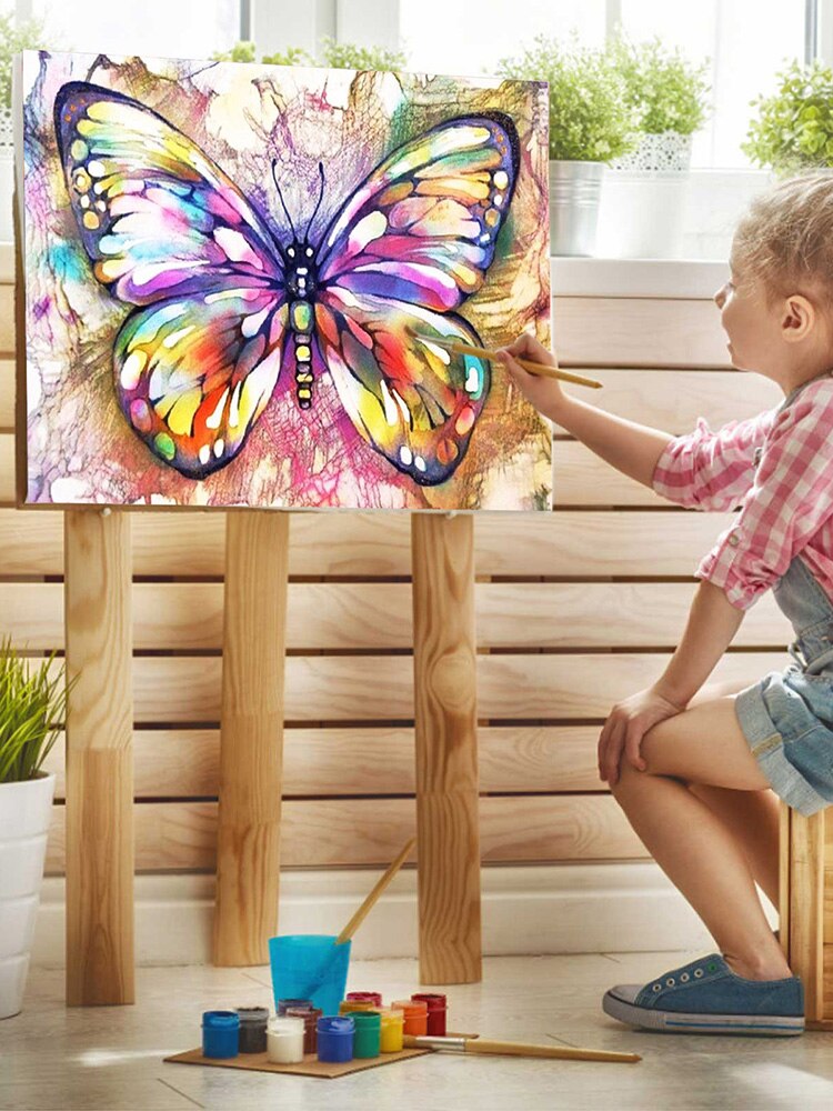 Pintura por números de mariposas y flores, láminas de manualidades con pintura por números, Kit de , dibujo sobre lienzo, arte de pared para colorear, decoración del hogar