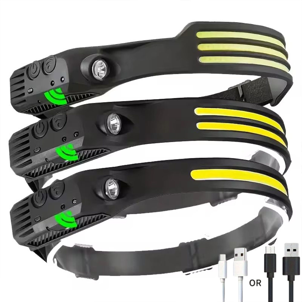 LED-koplamp USB oplaadbare sensor COB-hoofdlamp Lantaarn Campingzaklamp Ingebouwde batterij 5-modi Hardlopen Vissen LED-lamp
