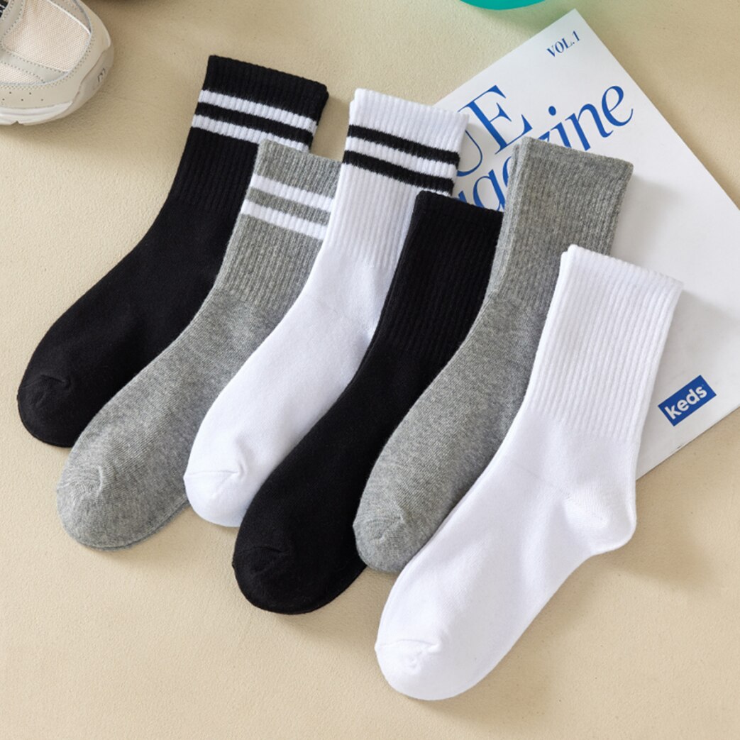 6/12 pares de calcetines medios para mujer Color sólido transpirable cómodo en otoño invierno absorbente de sudor calcetines casuales de deportes: Beige