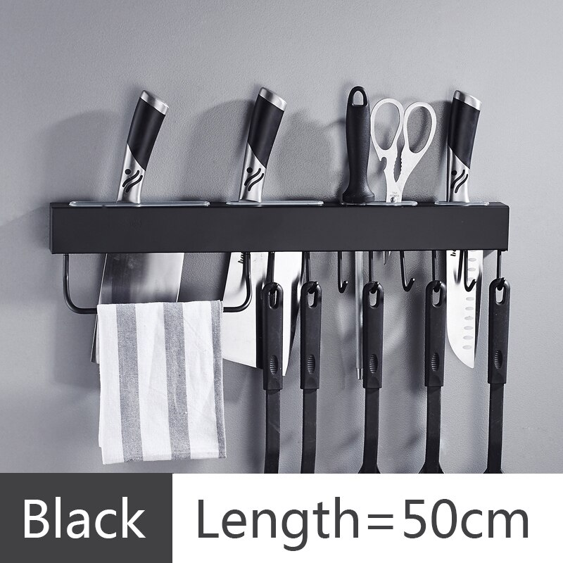 Keuken Muur Opknoping Mes Plank Rvs Hanger Keuken Rekken Tool Opbergrek Muur Haak Keuken Hardware Levert: Black 50cm