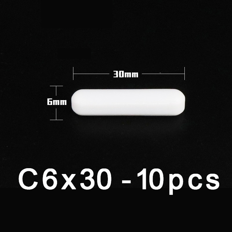 C6x30mm Laboratory Magnetic Stir Bar PTFE Plain Stirring Bars without Pivot Ring white Spinbars ,cylinder shape , 10pcs