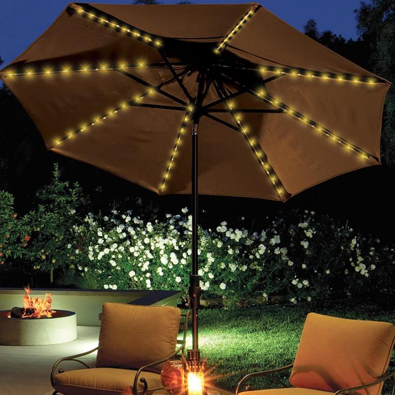 Guirlande lumineuse LED pour parasol de Patio, 8 modes d'éclairage avec télécommande, à commande solaire, pour l'extérieur, pour Patio, tente de Camping
