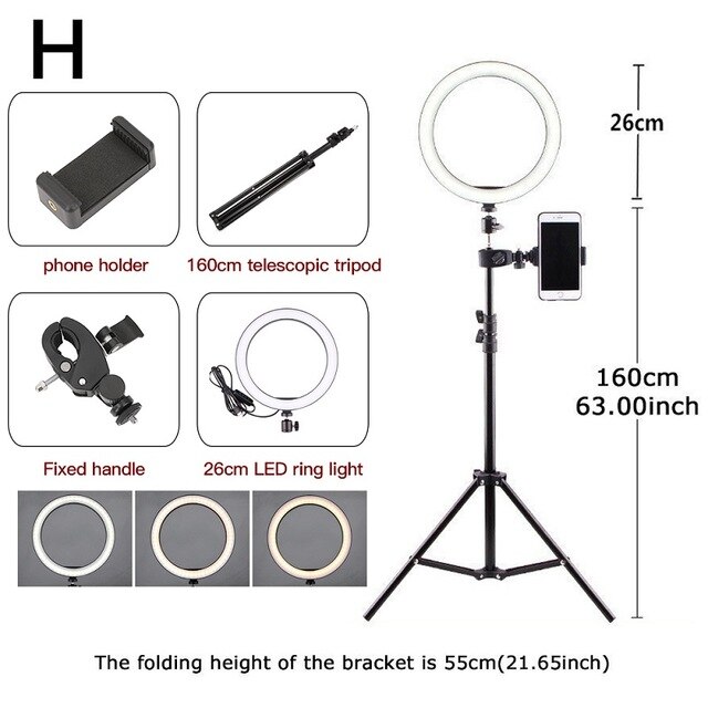 6.3 '' /10.2 '' kamera studio ring lys video led skønhed ring lys fotografering dæmpbar ring lampe + stativ til selfie / live show: Størrelse h