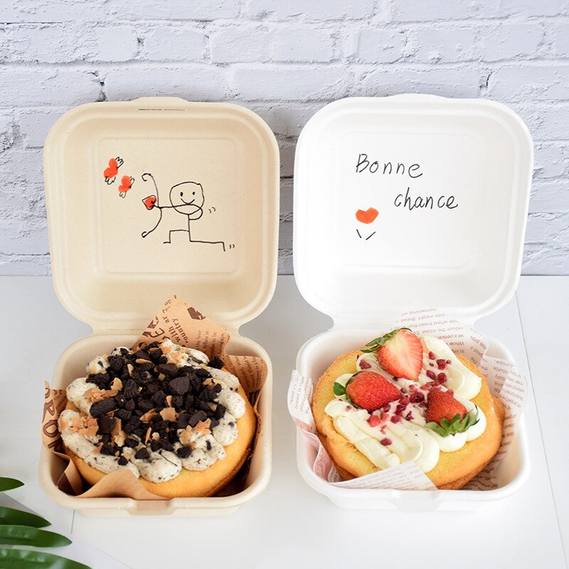 20Pcs Eco-Friendly lunch box Disposable Lunch Box Dessert Pulp Cake Box Hamburger Bakery Food Container Two Colors Microwavable
