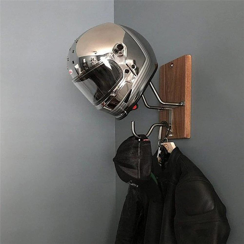 Soporte de gancho para casco de motocicleta, soporte de madera, soporte de gancho de Metal, estante de montaje en pared, colgador de bolsa para casco de ropa, 33x18cm para habitación y garaje