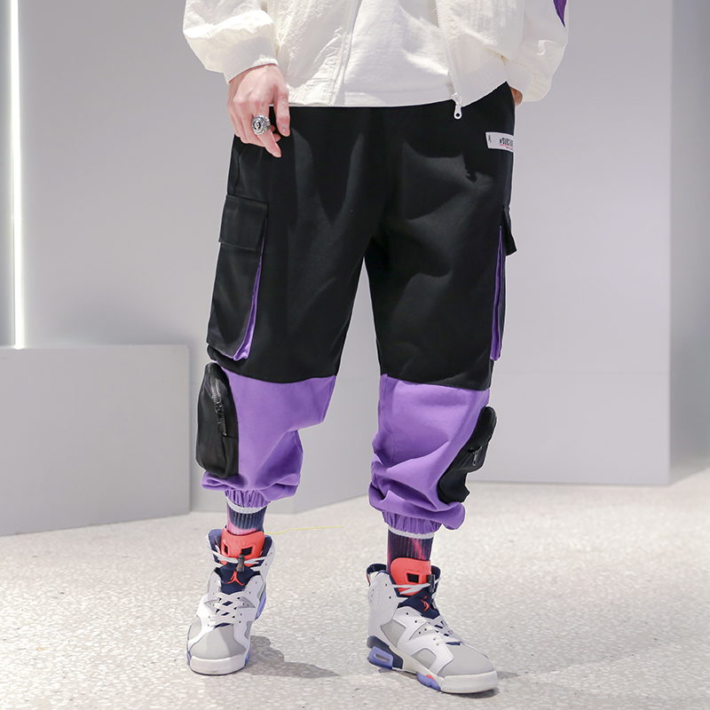 Casual hip hop bukser herre patchwork bukser elastisk midje joggebukser mote joggers harajuku streetwear