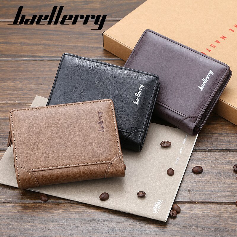 Baellerry PU cuir hommes portefeuilles court homme sac à main avec poche à monnaie porte-carte à trois volets portefeuille hommes pochette d'argent
