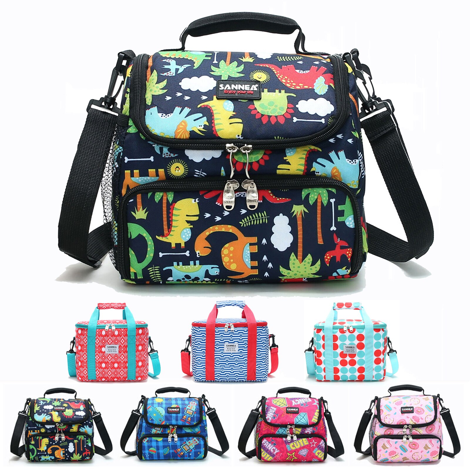 Outdoor Picnic Lunch Bag Lunch Bag for Kids Insulated Lunch Box Snack Box with Strap and Side Mesh Pocket for Boys Girls