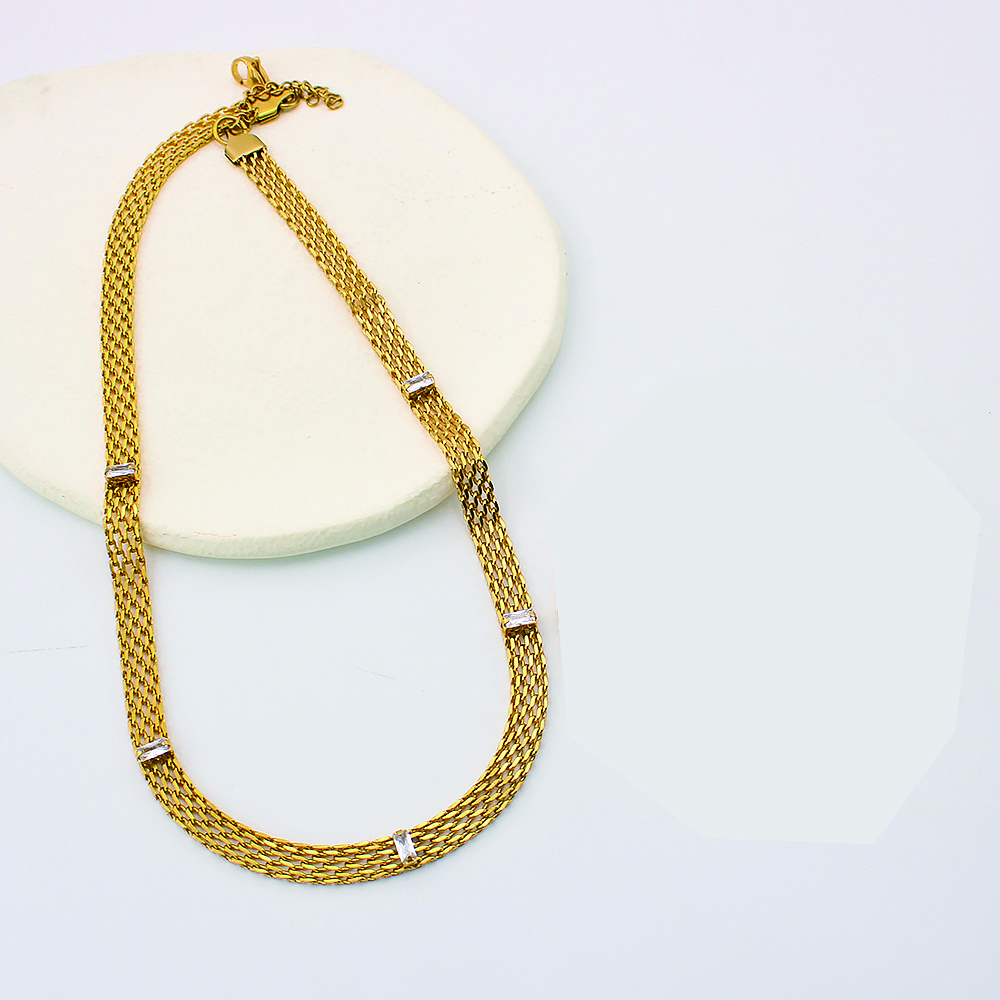 Women's 18K Gold Color Stainless Steel Choker Woven Mesh Chain Necklace Chain Charming Jewelry Waterproof Jewelry: Necklace 2