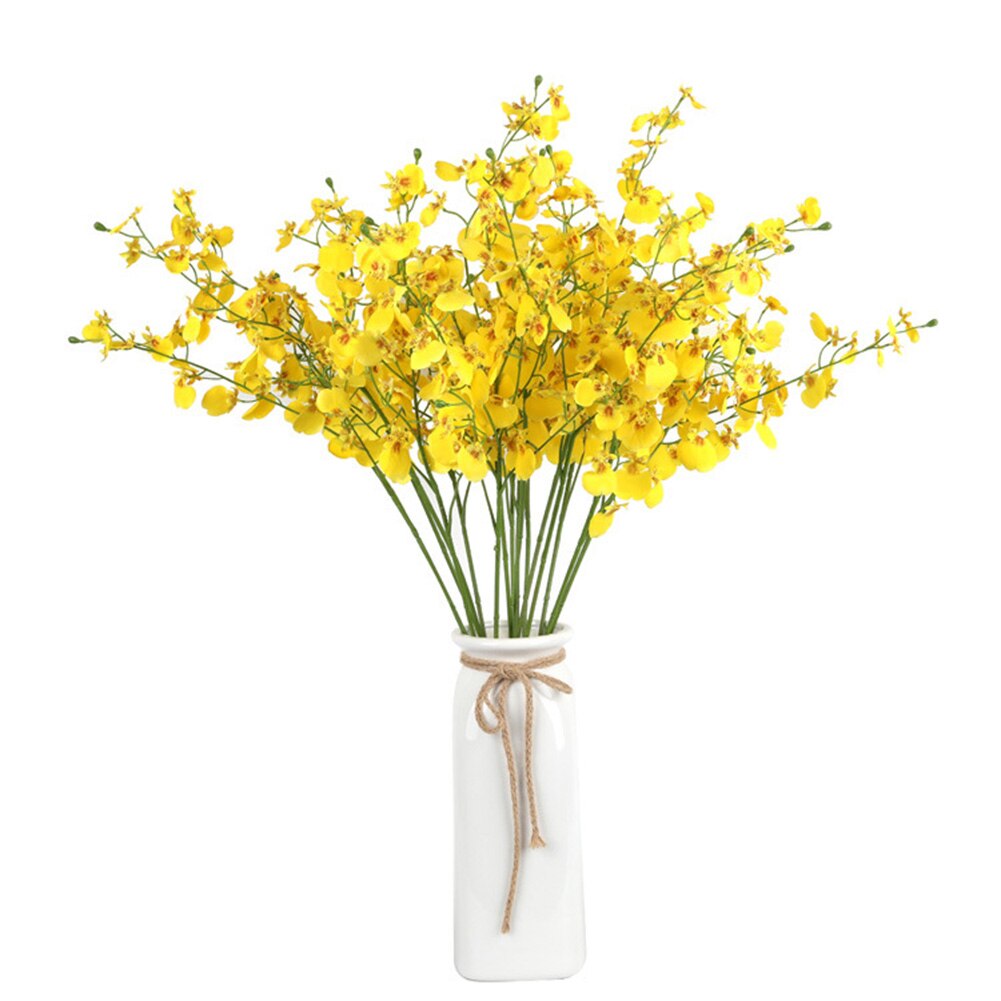 Yellow Artificial Flower Plant Home Decoration Plastic Bouquet Single Orchid Yellow Branch Flower Festive & Party Supplies