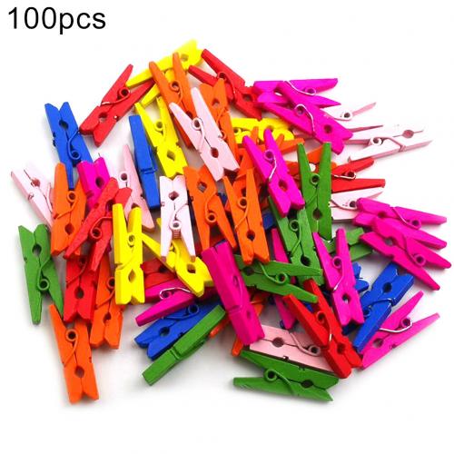 Pinzas de foto de madera Natural para decoración de fiestas, pinzas de madera de Color para manualidades, bricolaje, 100 Uds.: Multicolor
