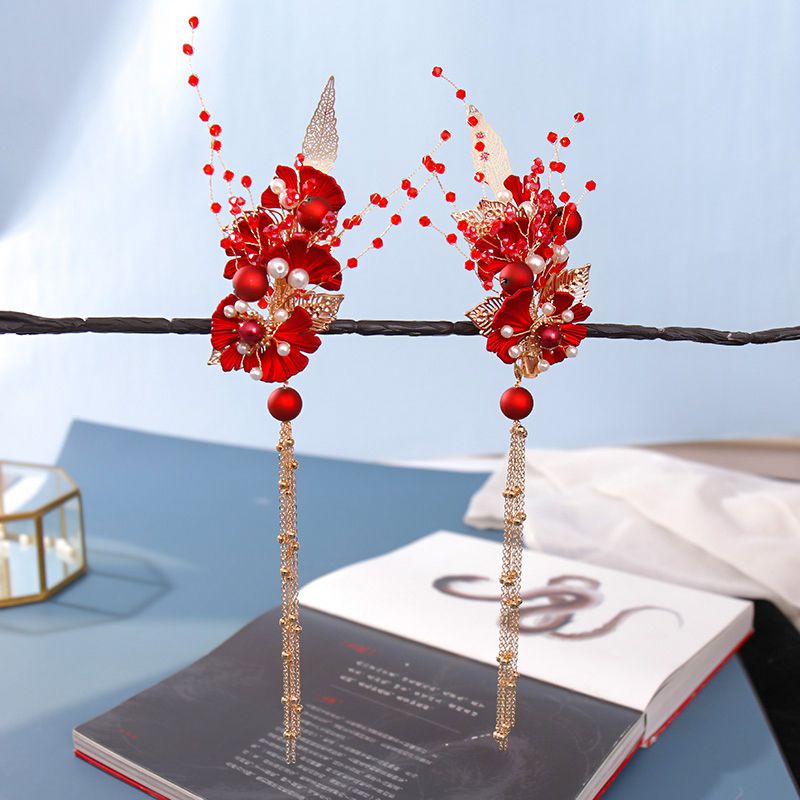 Jahrgang rot haarnadel, chinesische hanfu-haaraccessoires für damen, haarspange