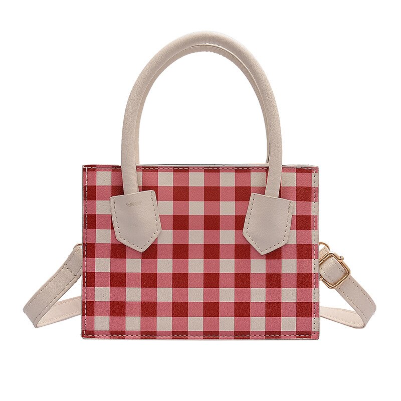 Dames schoudertas in kleurblok, wild style, geruite handtas met rits en handvatten, pu-koerierstas: B