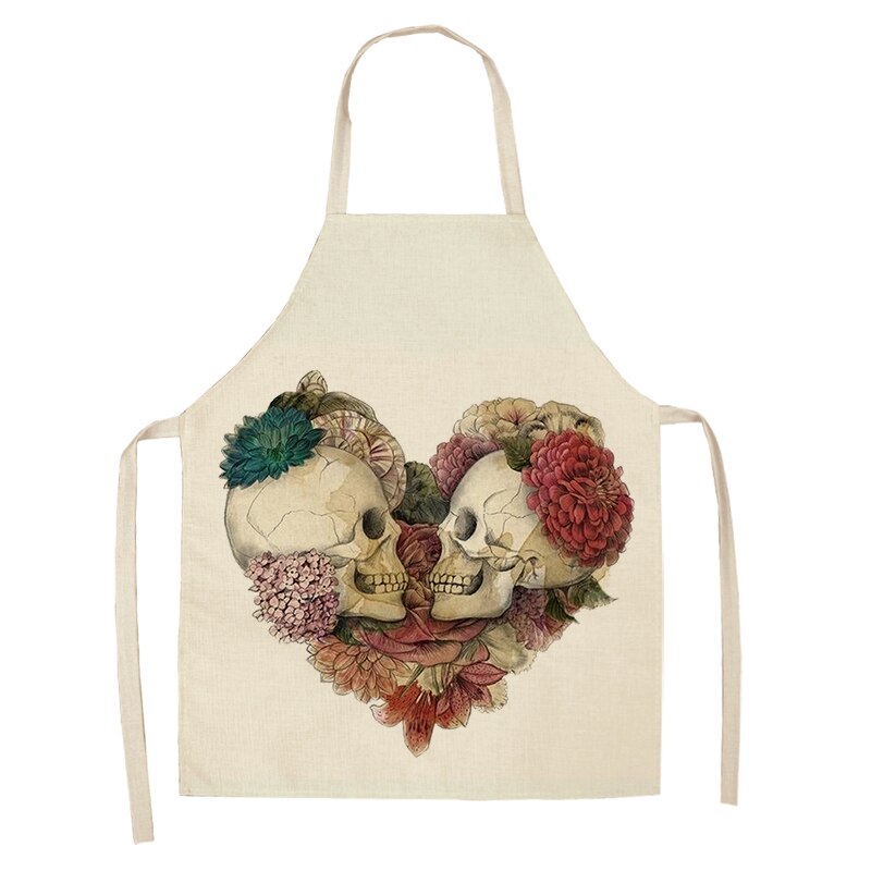 1Pc Skull Pattern Kitchen Chef Apron for Cooking Sleeveless Cotton Linen Aprons Adult Bibs Home Cleaning Accessories 53*65cm: J