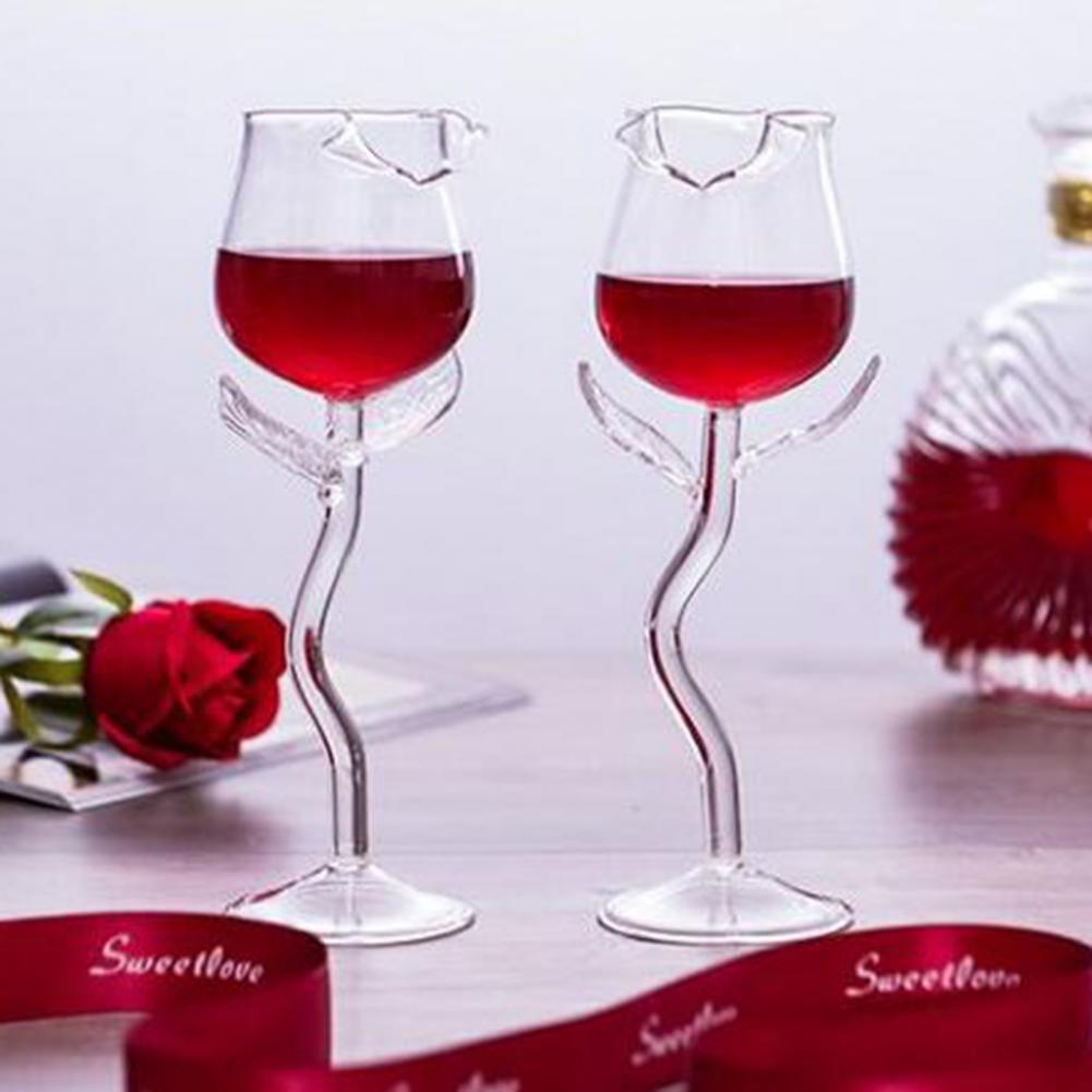 1pc Rose Wine Glass Cup Transparent Rose Flower Shape Wine Glass Creatives Rose Flower Goblet Glass for Home Party Supplies