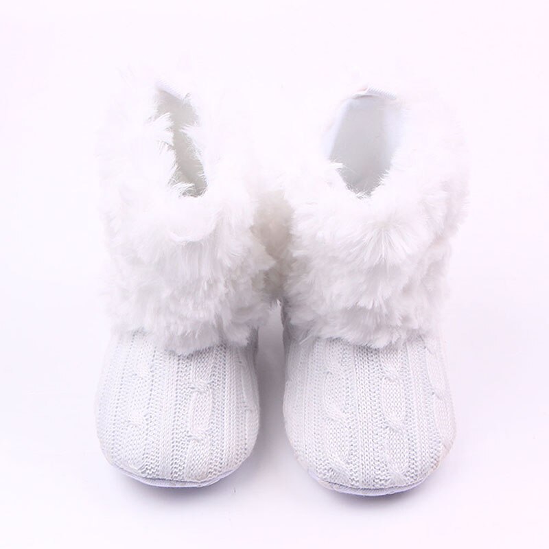 Hiver bébé filles -né infantile bottes premiers marcheurs enfant en bas âge chaussures tricoté antidérapant laine coton couleur unie en peluche cheville: ZM2195W / 6-9M