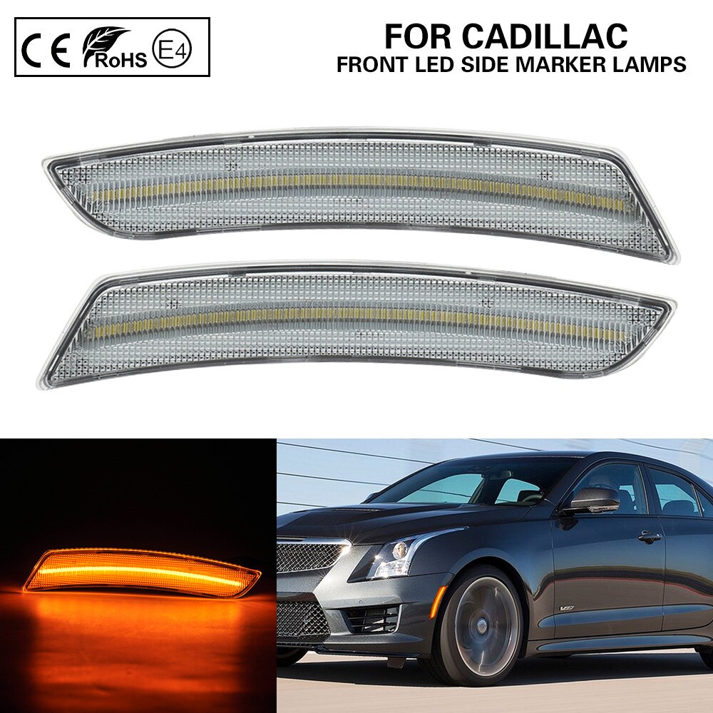 Luz de LED de posición lateral ámbar de parachoques delantero, 2 uds., transparente para Cadillac ATS CTS CTS-V 15-19