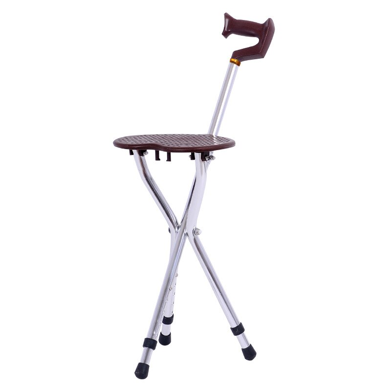 Silla plegable para ancianos, taburete de bastón multifuncional con masaje de tres patas, muleta antideslizante,: 10-Silver
