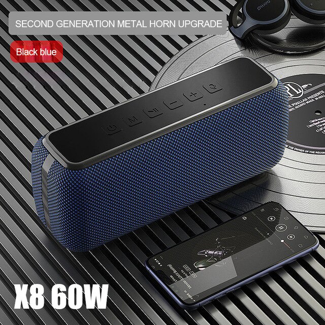 X8 60W Draagbare Bluetooth Luidsprekers Met Subwoofer Draadloze IPX5 Waterdichte Tws 15H Speeltijd Stem Assistent Extra Bass doos: blue