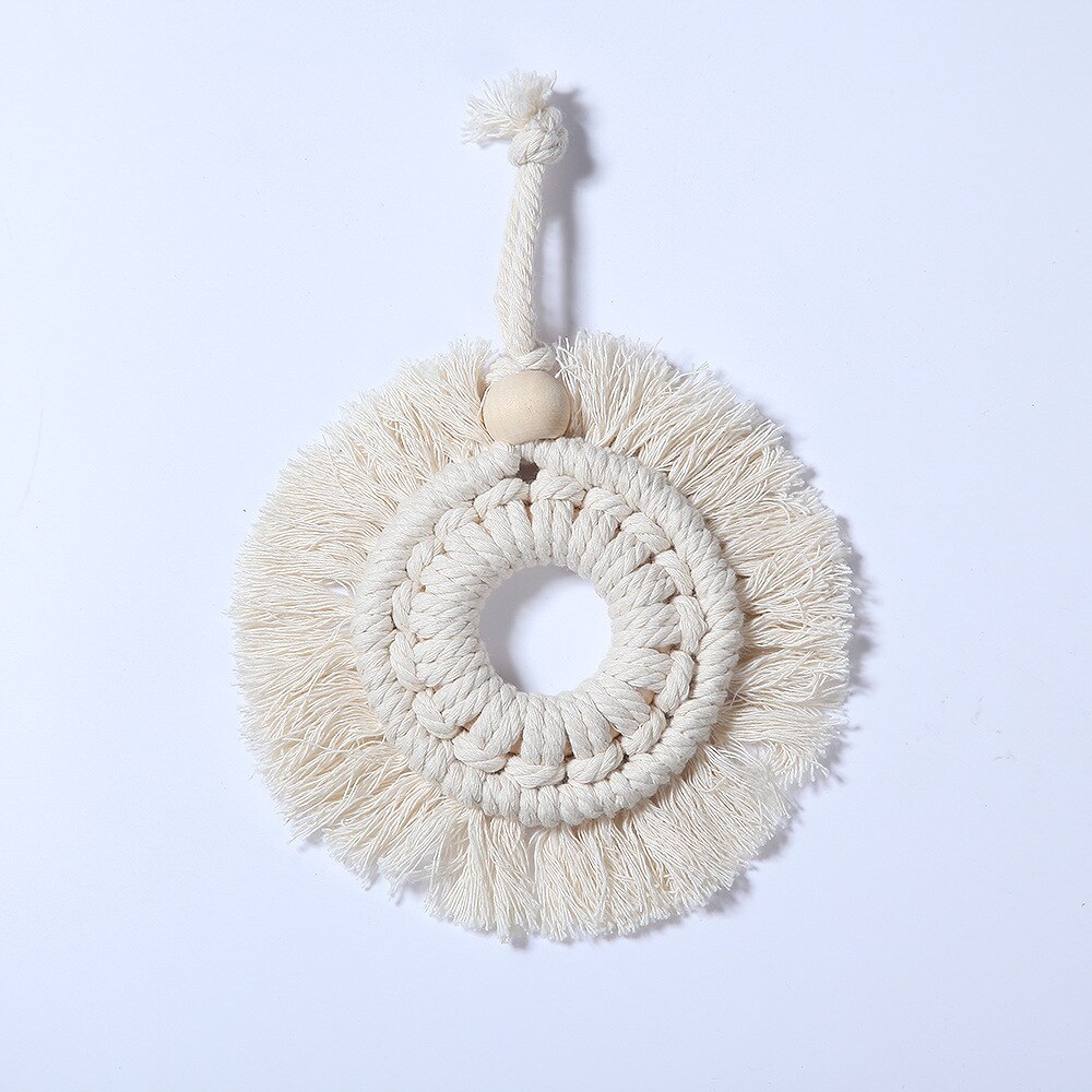 Nordique macramé tenture murale en coton tissé à la main petite tapisserie murale enfants chambre tête de lit accessoires Photo Boho arbre de noël décor: B