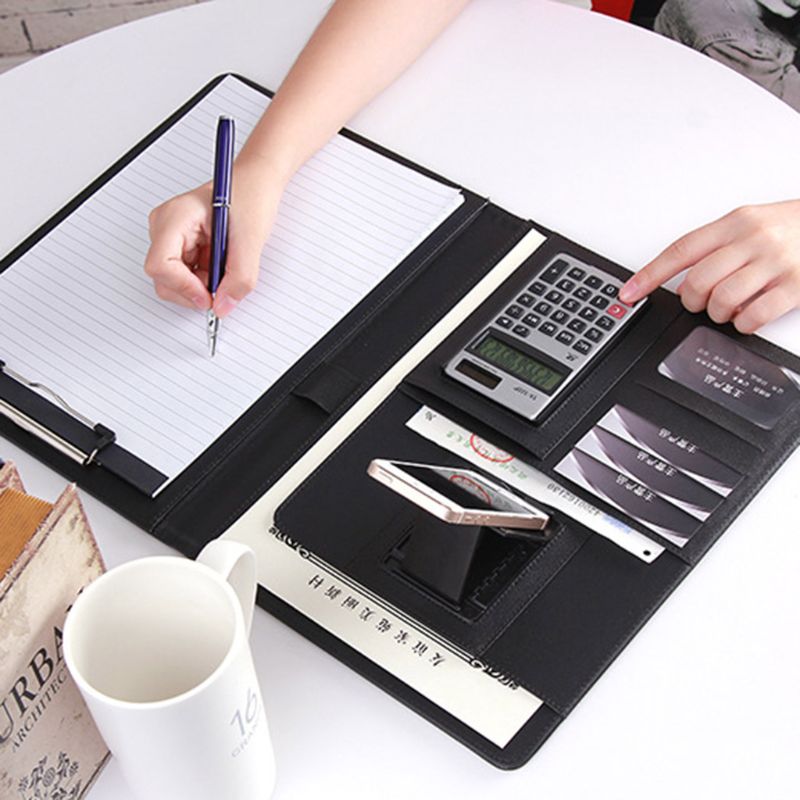 A4 PU Leather Clipboard Folder Multifunction Filing Document File Meeting Holder C90C