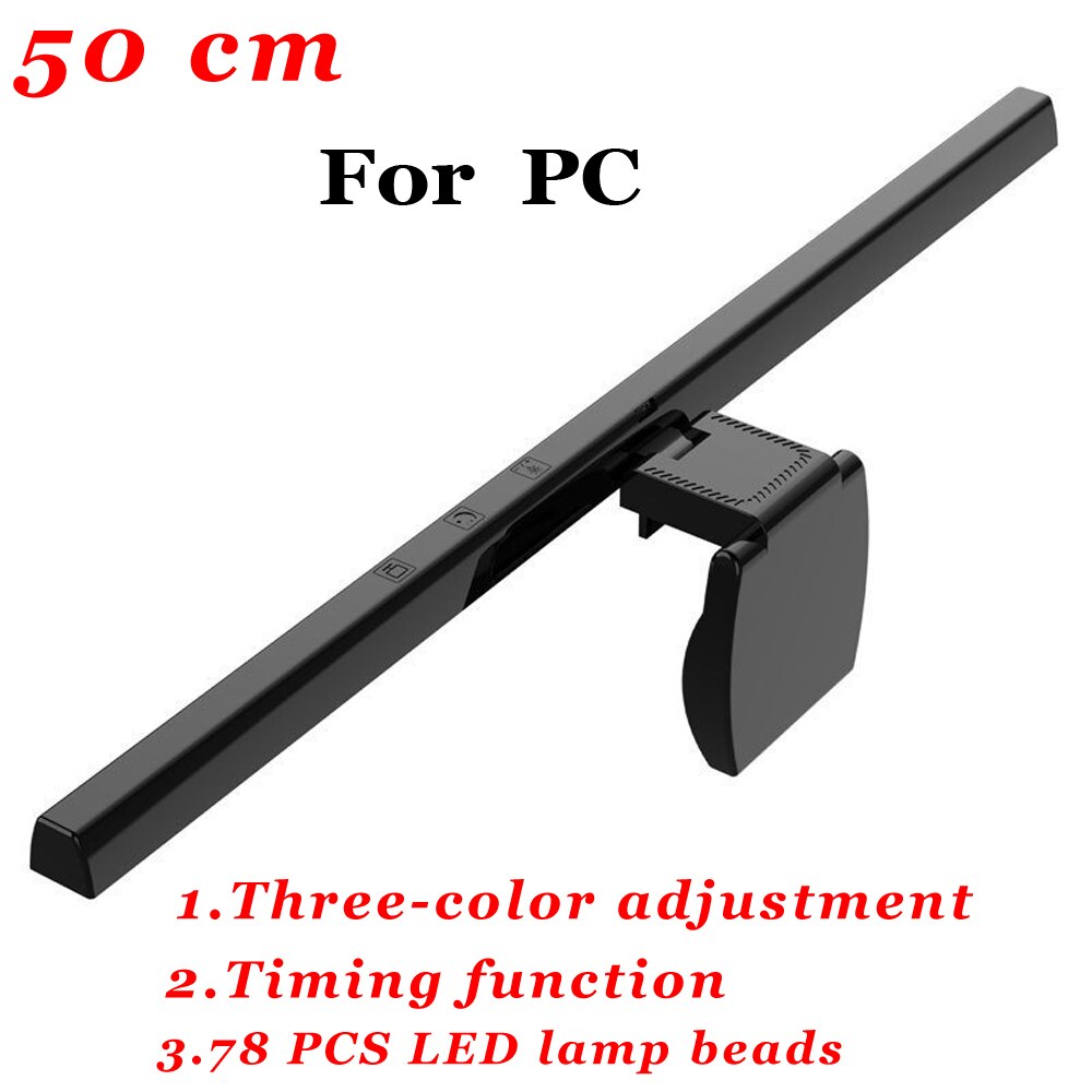Monitor Light Bar Screen Hanging Light Stepless Dimming Eye-Care LED Desk Lamp For Computer PC Bar LED Reading USB Powered Lamp: 50CM Black For PC