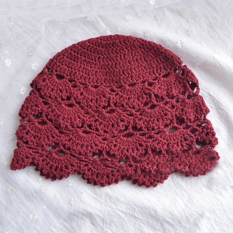 Ht3165 kvinder hat åndbar hule forår sommer beanie hat vintage hæklet blomst kvinder benaies damer strikket skullies beanies: Burgunder