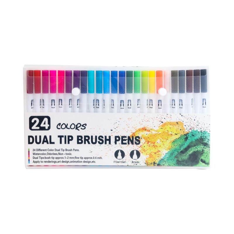 100/120 farver dobbelt spids kunst tuscher pen kalligrafi akvarel pensel pen sæt til voksen malebøger bullet journal: 24 hvide farver