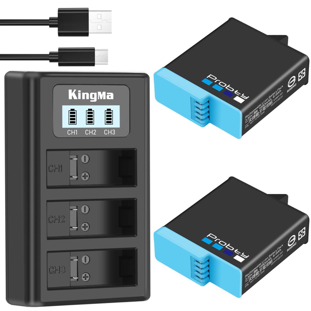 Original probty til gopro hero 8 hero 7 hero 6 batteri bateria akku til gopro hero 6 7 8 sort kamera batteri: 2 batterier med oplader