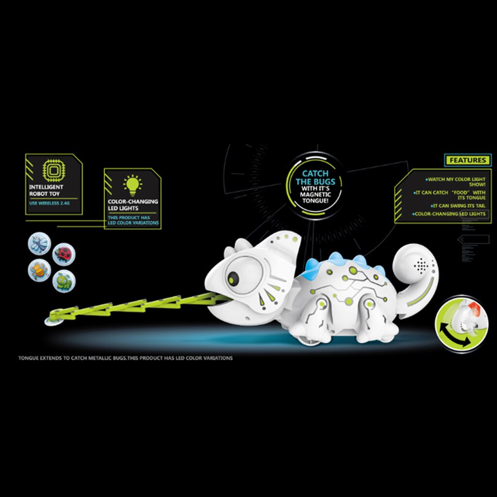 Mascotas electrónicas juguetes RC robot camaleón inteligente animales robóticos pueden comer cosas función lindo juguetes inteligentes para niños @ 40