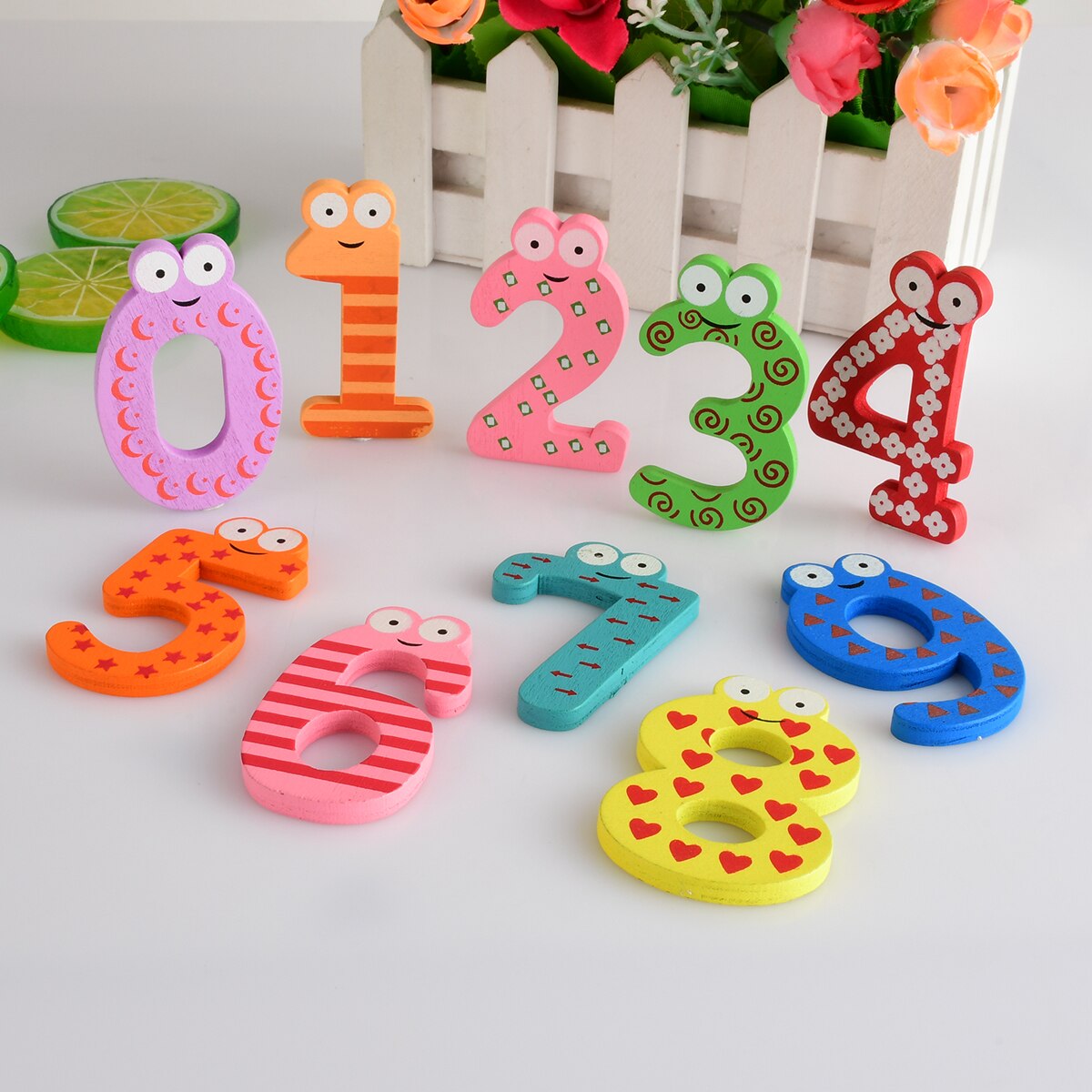 1Set Number 0-9 Cartoon Wooden Number Children's Early Education Supplies Fridge Magnet
