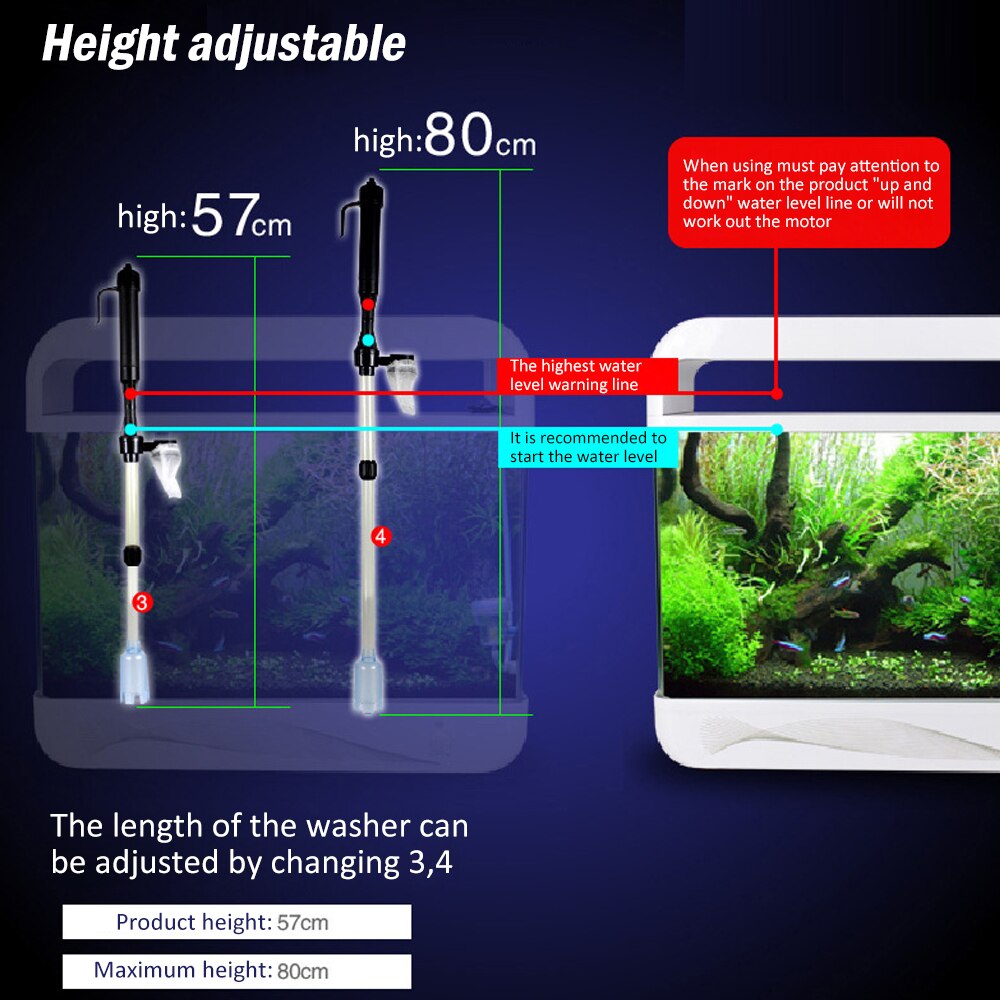 Automatic Aquarium Cleaner Length Adjustable Syphon Vacuum Siphon Gravel Water Filter Sand Suction Pump Fish Tank Cleaning Tools