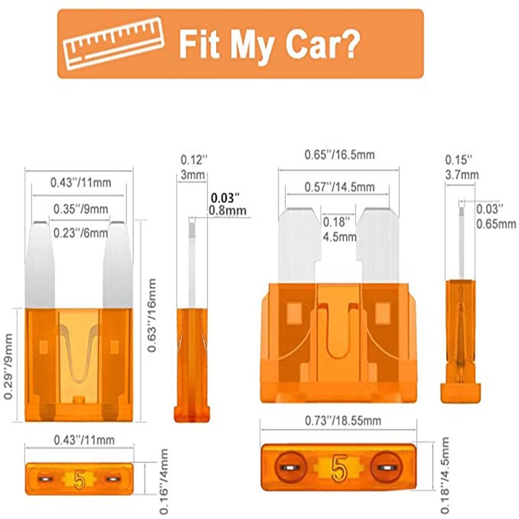 300Pcs Profile Mini Small Size Blade Car Fuse Assortment Set for Auto Car Truck 5/7/10/15/20/25/30//A Fuse with Plastic Box