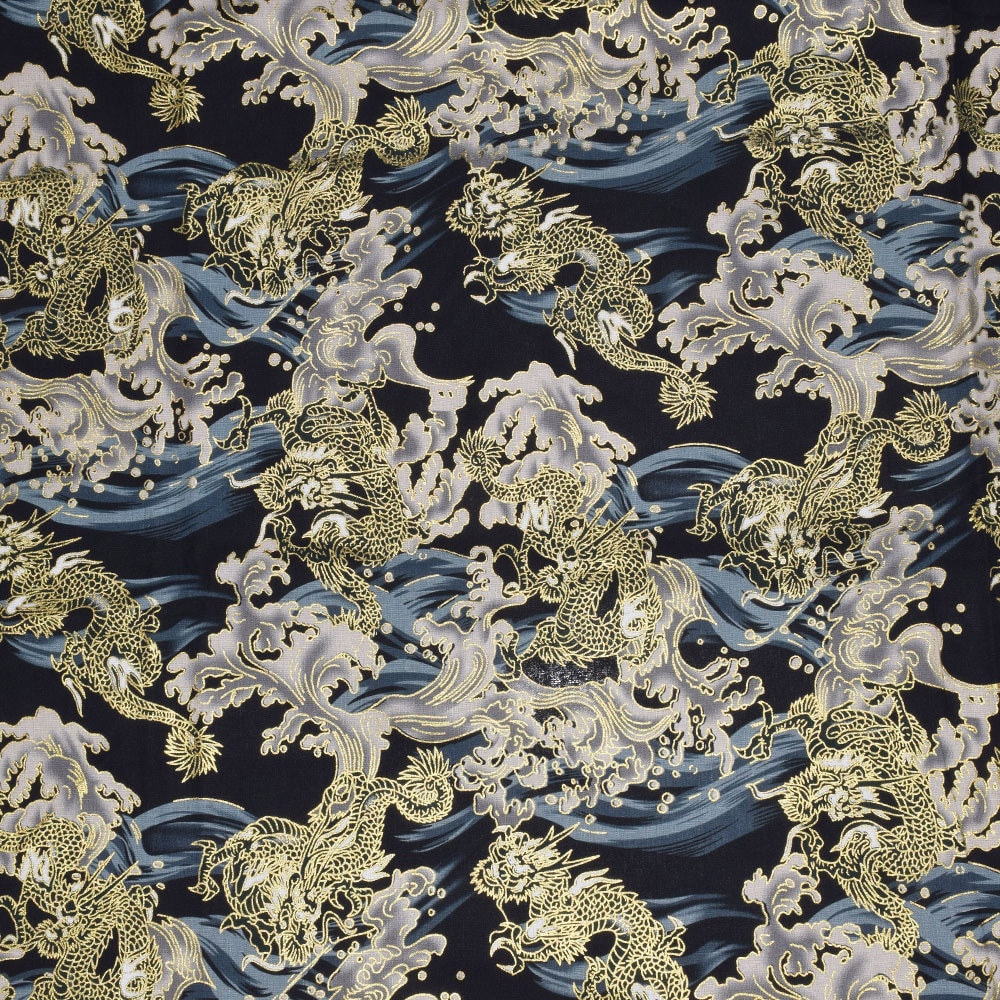 Printed Bronze Dark Blue Cotton Fabric, Japanese Style Dragon Fabric For Kimono Cheongsam, Home Textile DIY Bag Doll Material: 50x30cm
