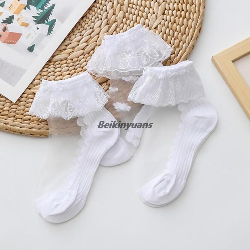 New summer children&#39;s socks girls lace socks Princess mesh glass silk stockings girls white socks