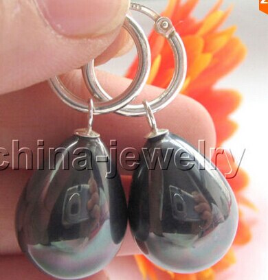 Belle boucle d'oreille en perle de mer noire du sud-925 argent> boucles d'oreilles pour femmes belle noblesse